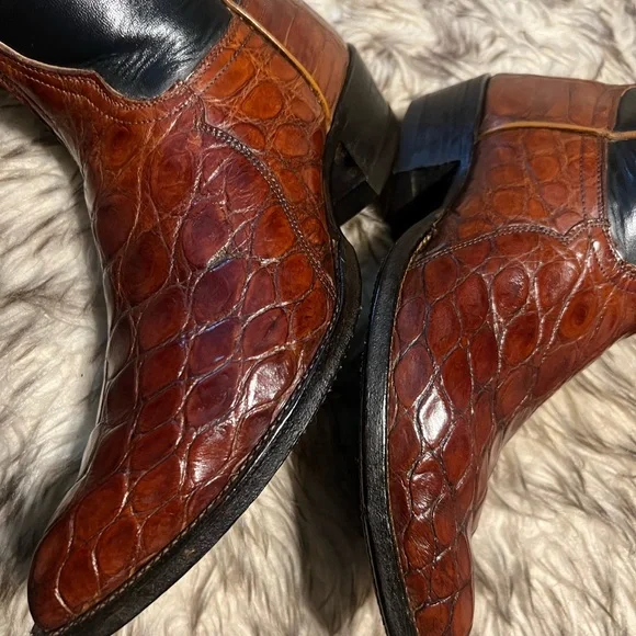 Tony Lama MEN CAIMAN & LEATHER WESTERN BOOTS-cognac-Sz 8 D - Picture 8 of 15